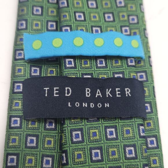 Ted Baker London Silk Tie Green Woven Geometric Christmas Preppy Office 3"W - Picture 5 of 6